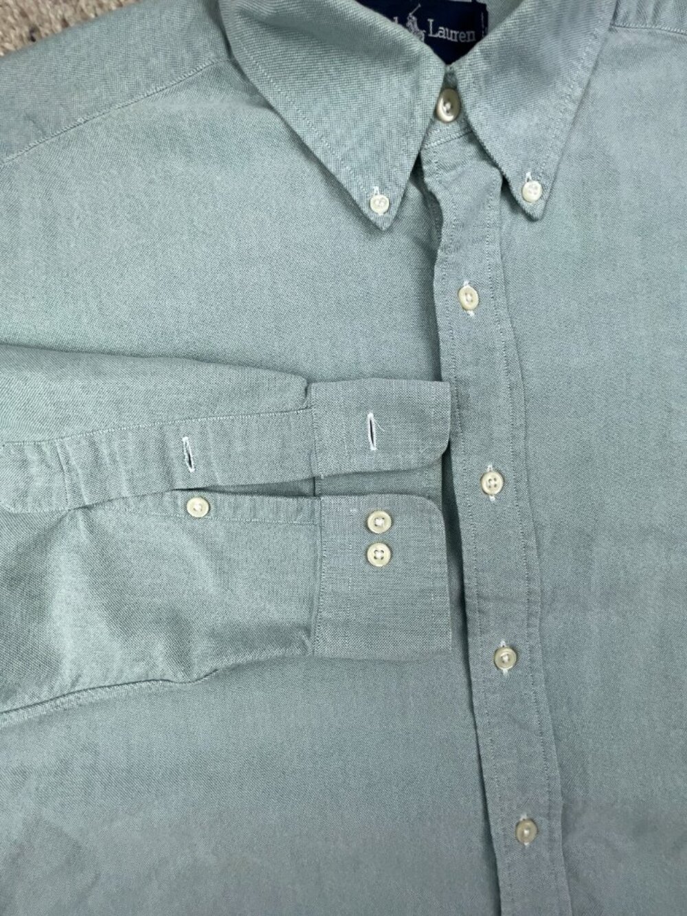 Ralph Lauren Long Sleeve Button Up Shirt Men’s Green Yarmouth 16 34/35 Cotton - Picture 11 of 12